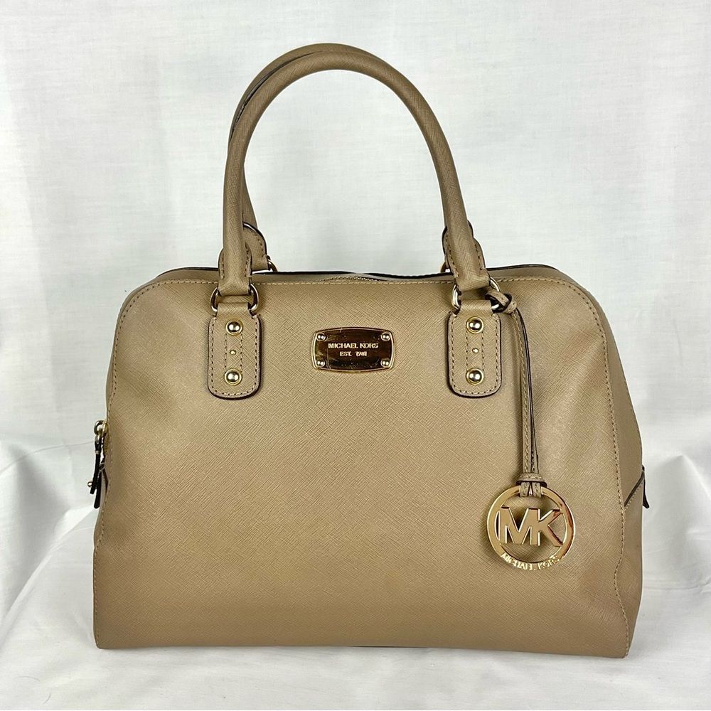 MICHAEL KORS Satchel Bag Sandrine Dune Tan Handbag Purse Neutral